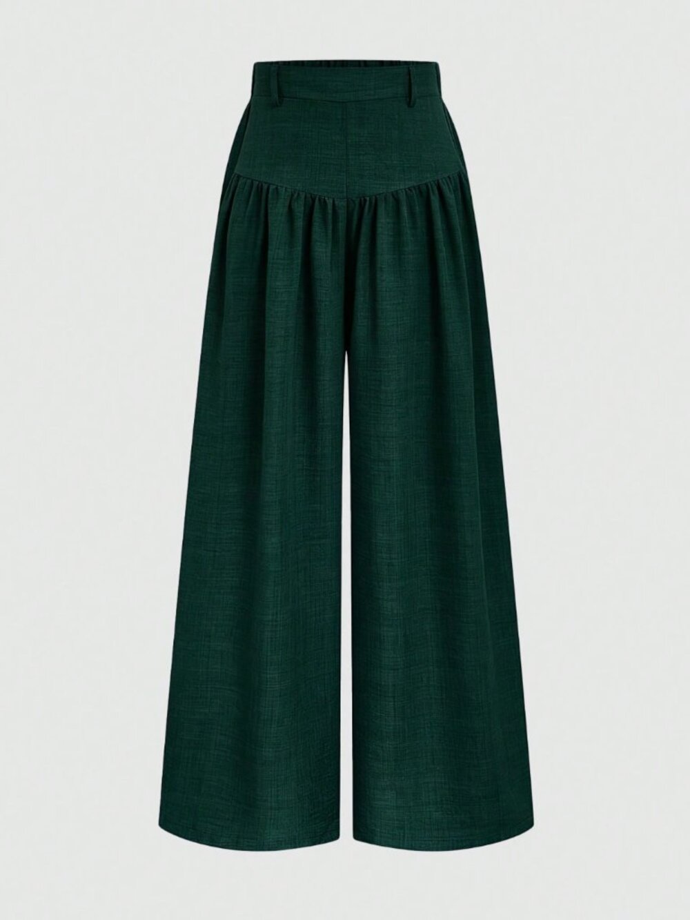 High Waisted Yoke Pleated Wide Leg Palazzo Pants Green - Picture 8 of 12